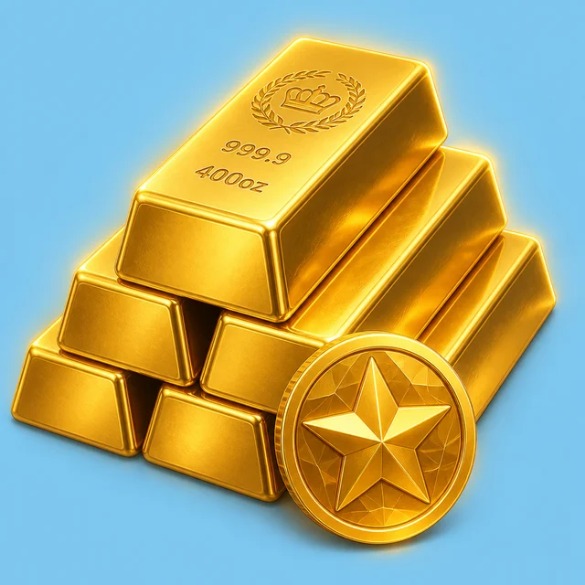 Gold bars and starred gold coin